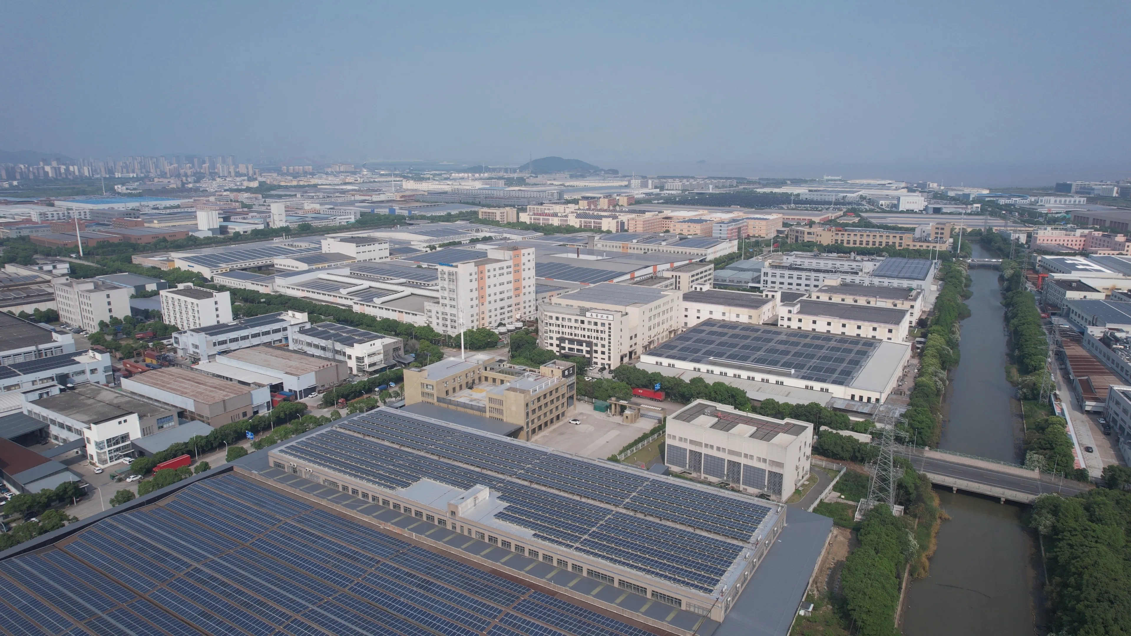 Aerial view of a supporting factory